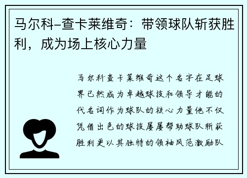 马尔科-查卡莱维奇：带领球队斩获胜利，成为场上核心力量